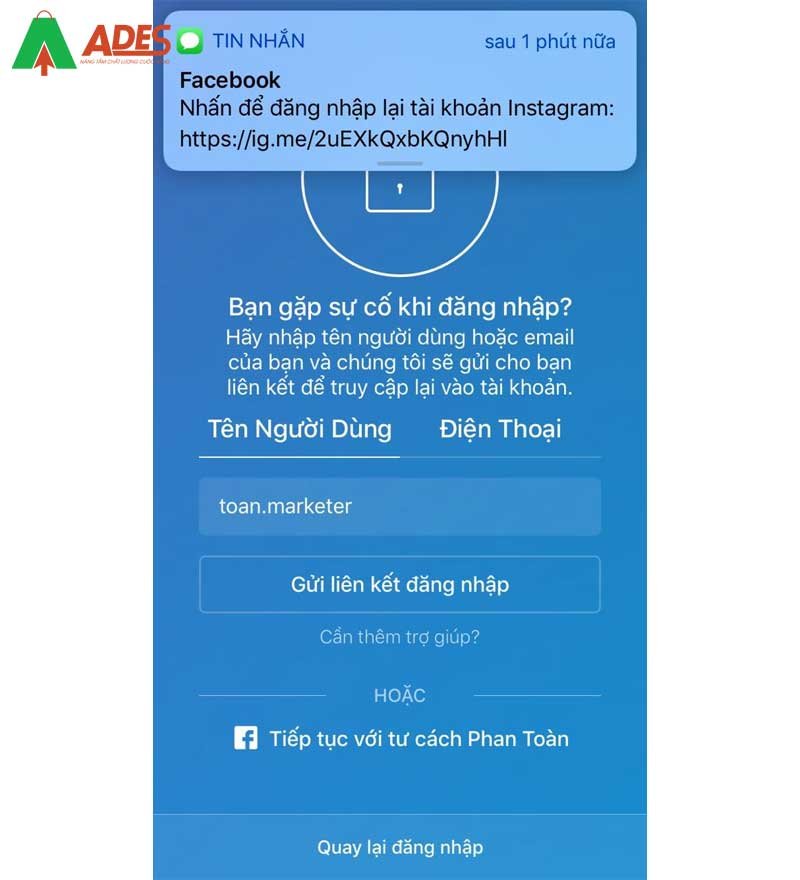 Lay mat khau Instagram qua SMS
